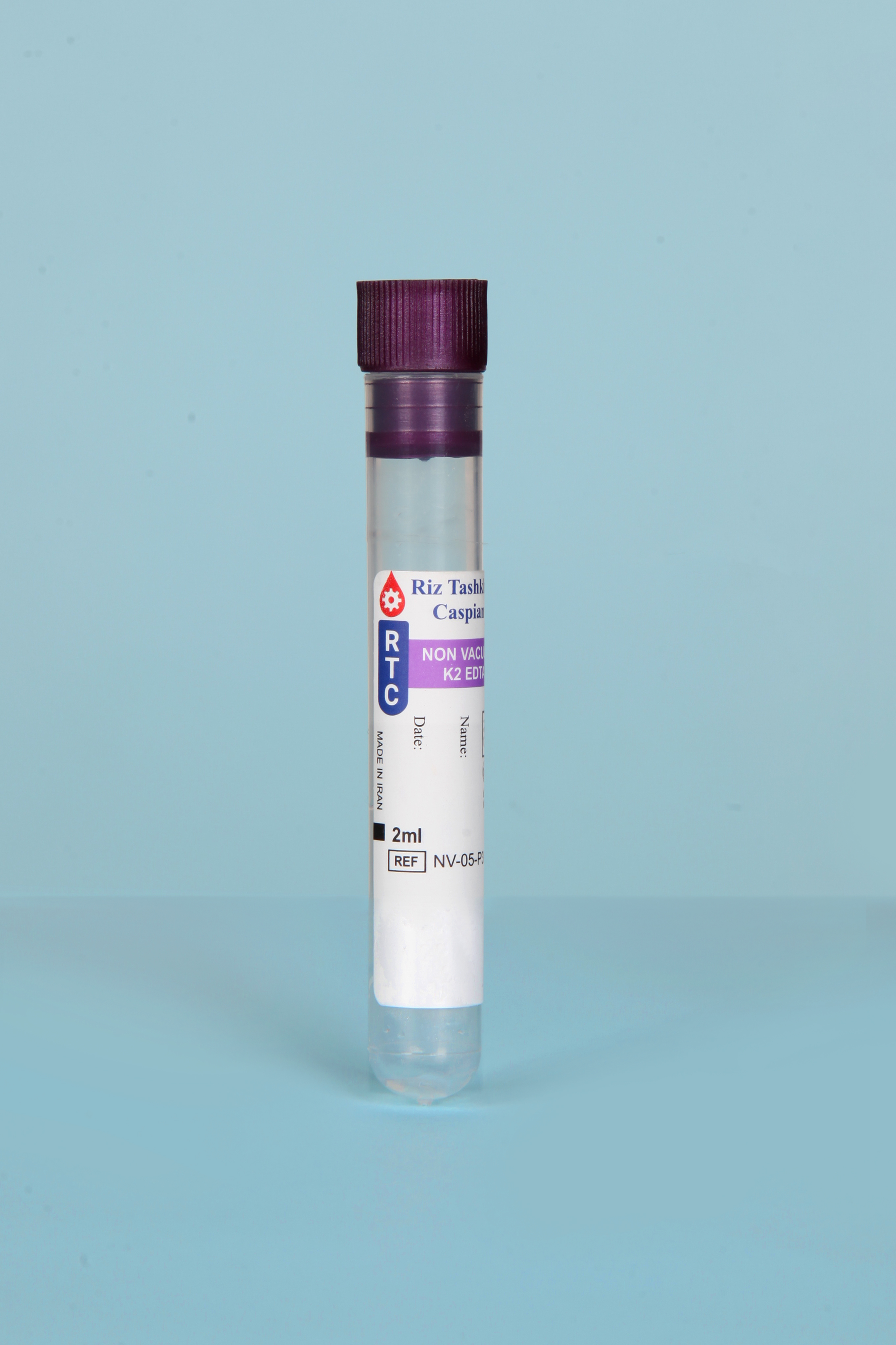 لوله خون گیری حاوی EDTA K2 CBC (بدون خلاء)- 2ml - Non Vacuum Blood Collection Test Tube  EDTA K2 CBC- 2ml - RTC - مصرفی - هماتولوژی و بانک خون - ریز تشخیص کاسپین