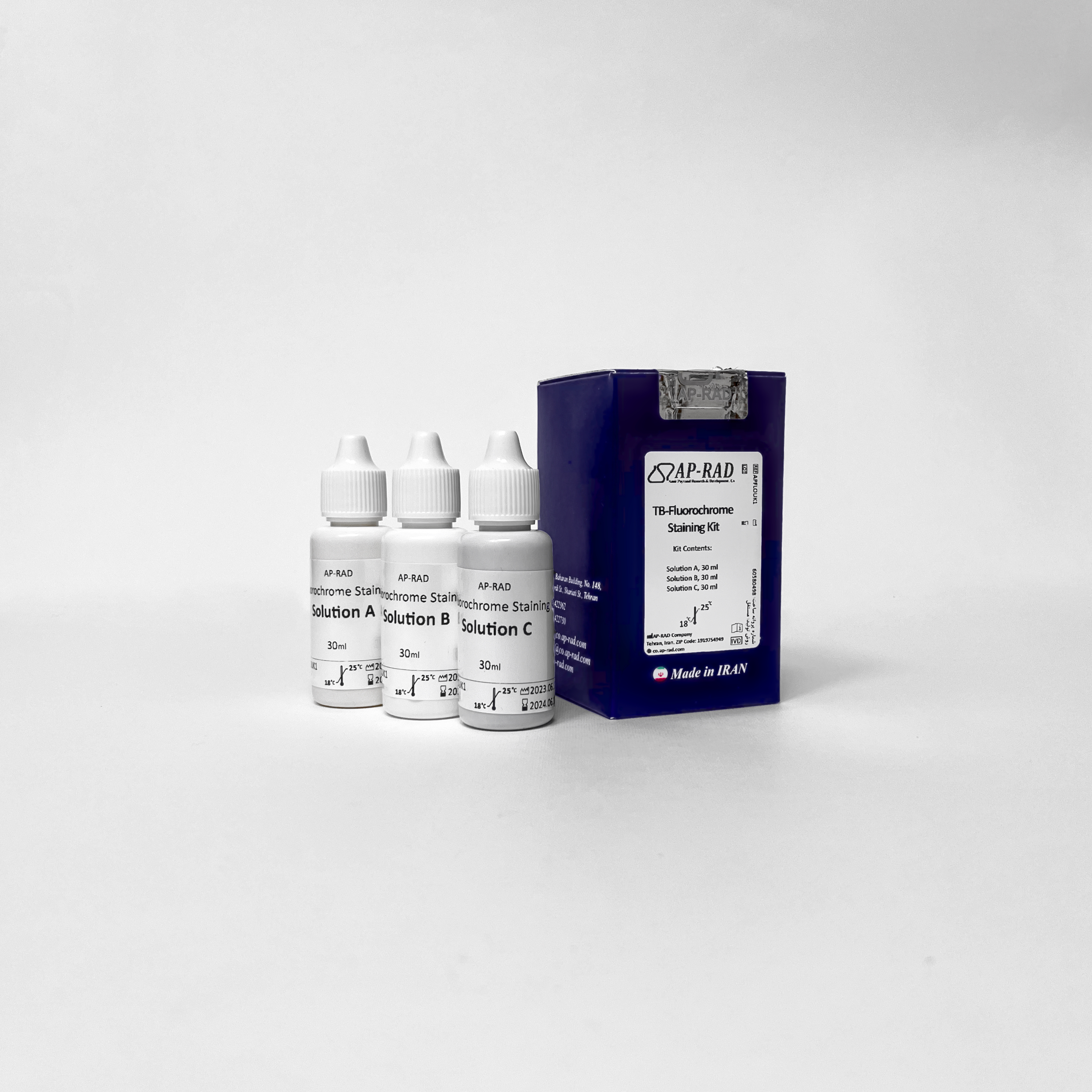  کیت رنگ‌‌آمیزی فلورسانس مایکوباکتریوم(AFB) - TB-Fluorochrome Staining Kit 30ml - AP-RAD - کیت - میکروبیولوژی و انگل شناسی - پژوهش و توسعه امیر پیوند