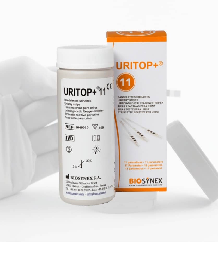 نوار ادراری 11 پارامتری - uritop +11 - biosynex - مصرفی - بیوشیمی - زیست آزما طب